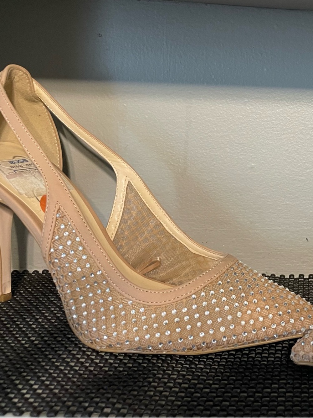 Jessica Simpson Nude Rhinestone Mesh Slingback Heels